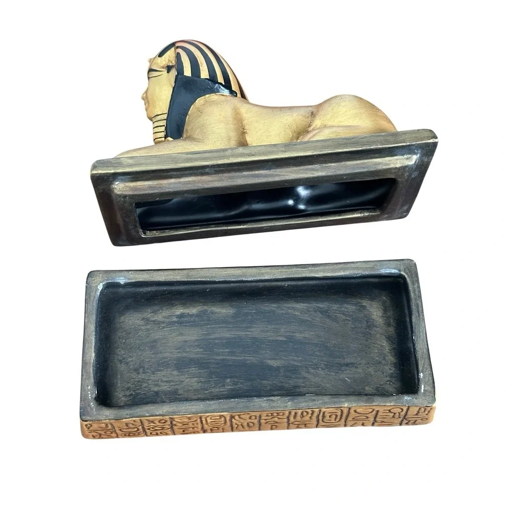 Ceramic Egyptian Sphinx Figurine Trinket Jewelry Storage Box Statue